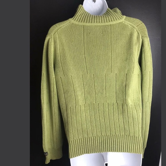 ICELANDIC DESIGN 1/4 Zip Sweater Green Ribbed Knit Collared Cotton Pullover - Picture 7 of 9